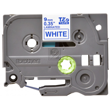 TZE223 BROTHER PT Schriftband 9mm weiss blau 8 Meter laminiert