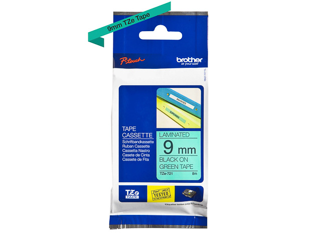 TZE721 BROTHER PTOUCH 9mm GRUEN-SCHW Schriftband 8m laminiert