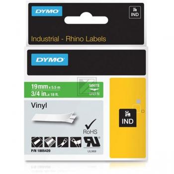 1805420 DYMO IND Schriftband 19mm weiss gruen 5,5 Meter Vinyl