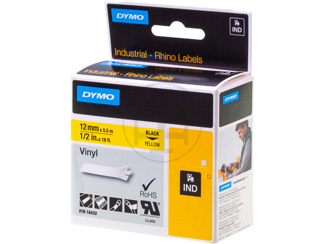18432 DYMO ID1 12mm SCHWARZ-GELB Schriftband 5,5m
