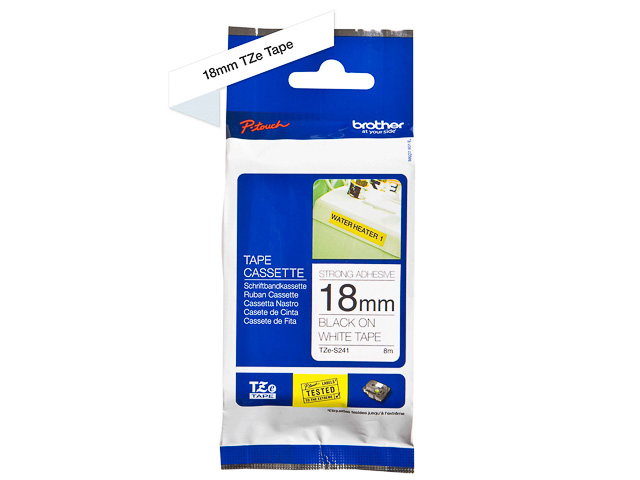 TZES241 BROTHER PTOUCH 18mm WEISS-SCHW Schriftband 8m laminiert
