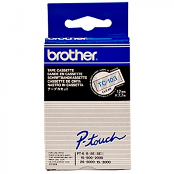 TC103 BROTHER PT Schriftband 12mm klar blau 7,7 Meter laminiert