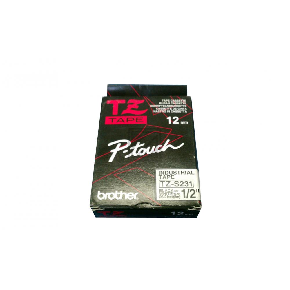 TZES231 BROTHER PT Schriftband 12mm weiss schwarz 8 Meter laminiert