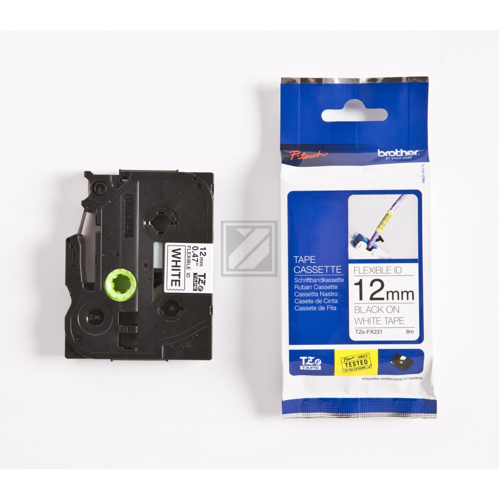 TZE231CIV BROTHER PT Schriftband 12mm weiss schwarz 8 Meter laminiert
