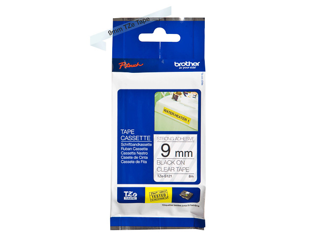 TZES121 BROTHER PTOUCH 9mm KLAR-SCHWARZ Schriftband 8m laminiert
