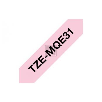 TZEMQE31 BROTHER PT Schriftband 12mm schwarz rosa 4 Meter laminiert