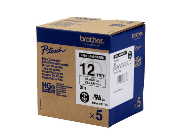 HGE131 BROTHER PTOUCH 12mm (5)KLAR-SCHW Schriftband 8m laminiert