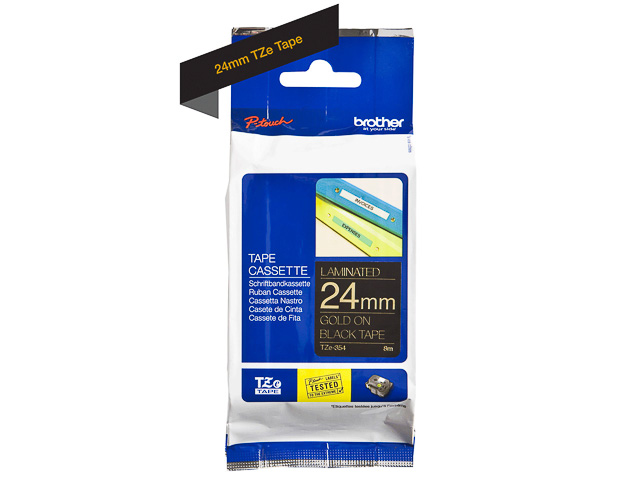 TZE354 BROTHER PTOUCH 24mm SCHW-GOLD Schriftband 8m laminiert