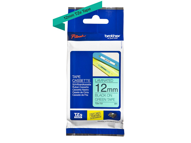 TZE731 BROTHER PTOUCH 12mm GRUEN-SCHW Schriftband 8m laminiert