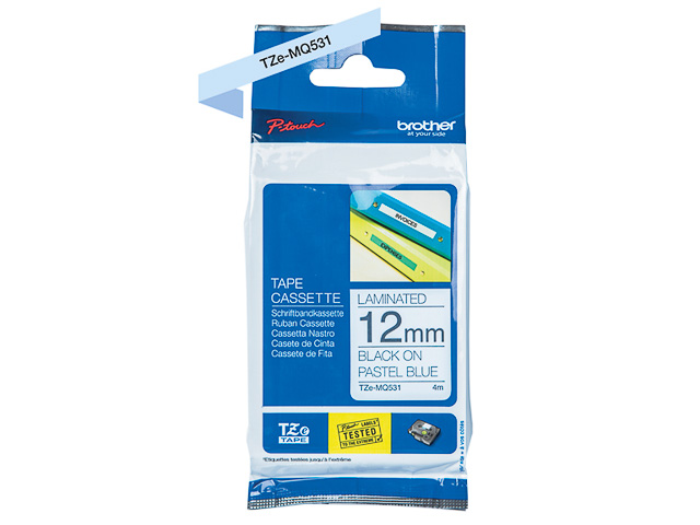 TZEMQ531 BROTHER PT 12mm SCHWARZ-BLAU pastell Schriftband 4m laminiert