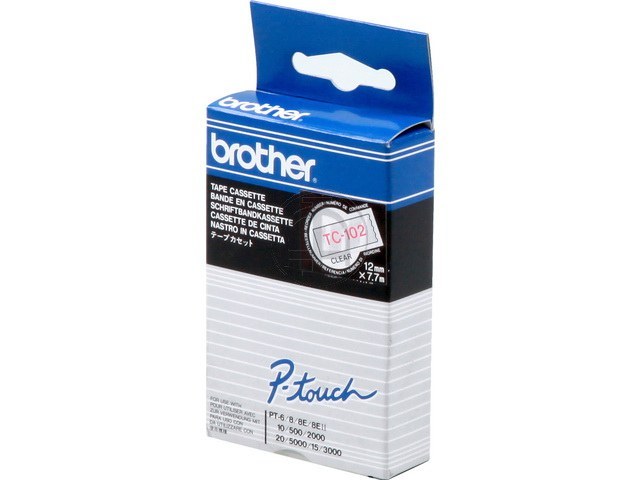 TC102 BROTHER PTOUCH 12mm KLAR-ROT Schriftband 7,7m laminiert