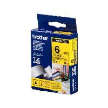 TZE611 BROTHER PT Schriftband 6mm gelb schwarz 8 Meter laminiert