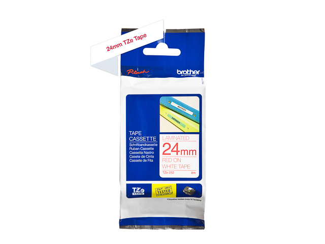 TZE252 BROTHER PTOUCH 24mm WEISS-ROT Schriftband 8m laminiert
