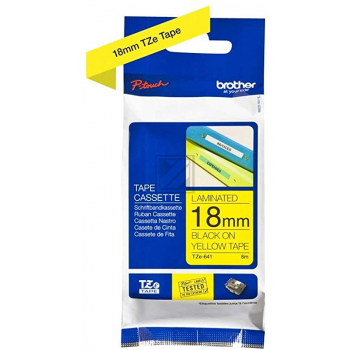 TZE641 BROTHER PT Schriftband 18mm gelb schwarz 8 Meter laminiert