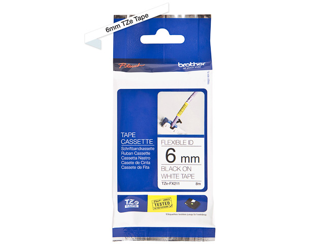 TZEFX211 BROTHER PTOUCH 6mm WEISS-SCHW Schriftband 8m laminiert