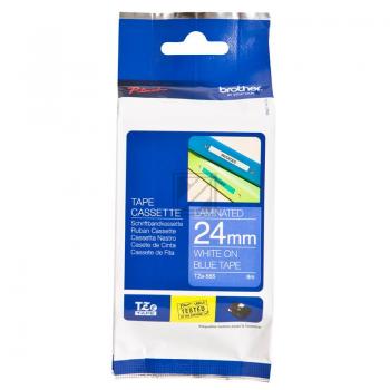 TZE555 BROTHER PT Schriftband 24mm blau weiss 8 Meter laminiert