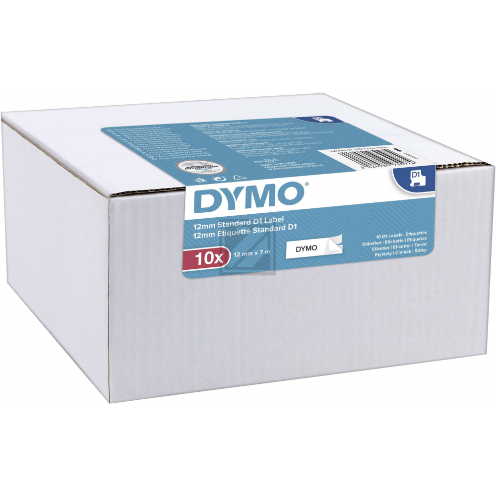 2093097 DYMO D1 Schriftband (10) 12mm schwarz weiss 10x7 Meter selbstklebend