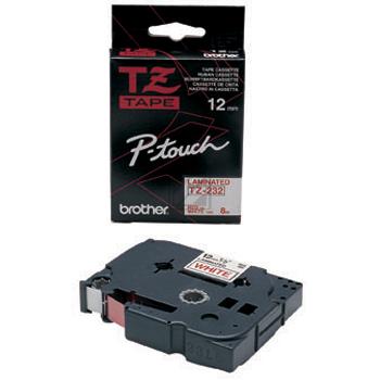TZE232 BROTHER PT Schriftband 12mm weiss rot 8 Meter laminiert