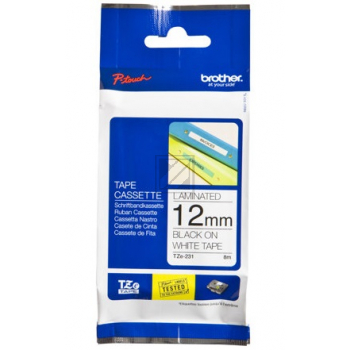 TZE231S2 BROTHER PT Schriftband 12mm weiss schwarz 4 Meter laminiert