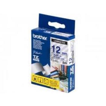 TZE133 BROTHER PT Schriftband 12mm klar blau 8 Meter laminiert