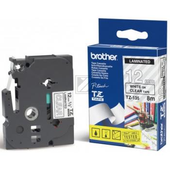 TZE135 BROTHER PT Schriftband 12mm klar weiss 8 Meter laminiert