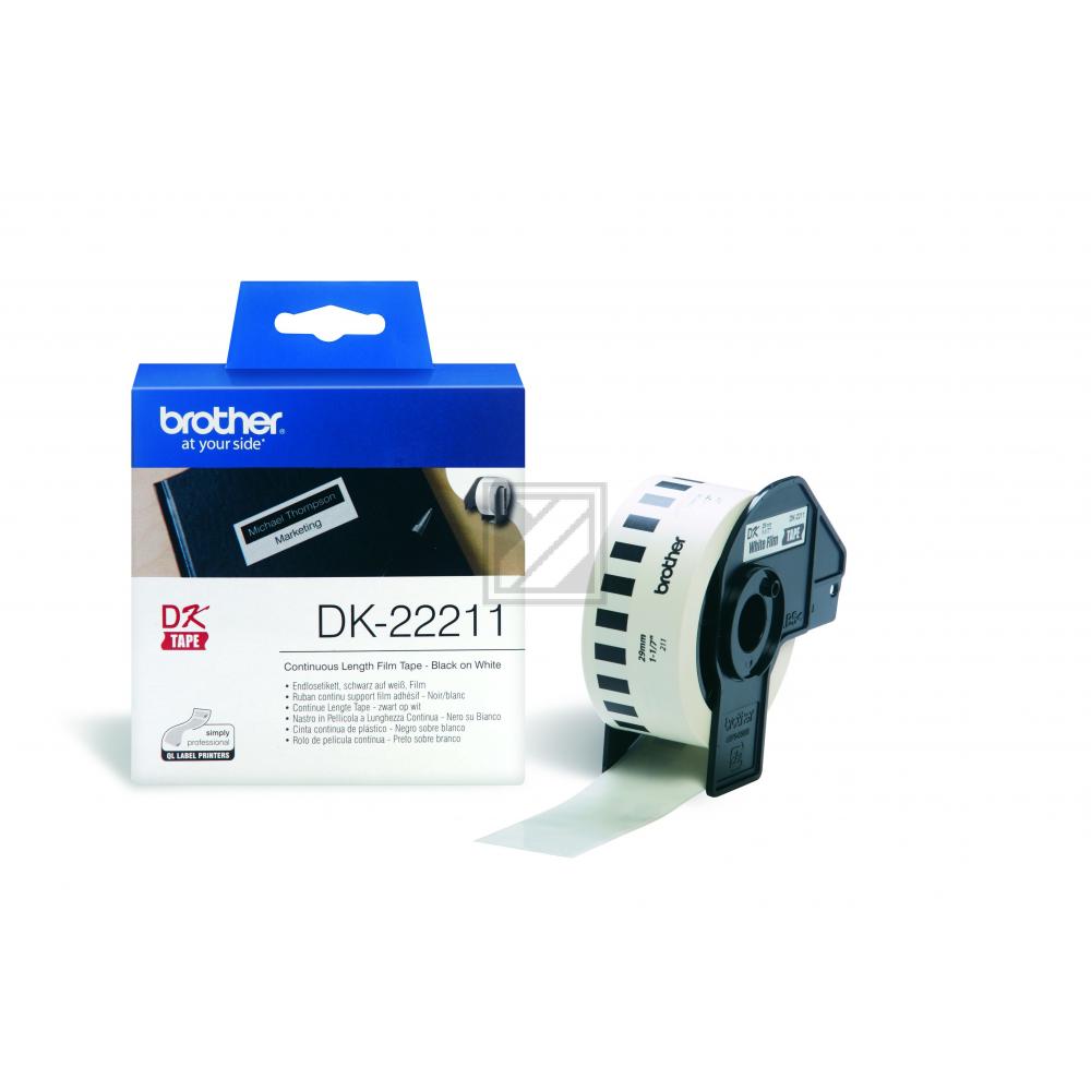DK22211 BROTHER QL550 Etikettenrolle 29mm weiss schwarz 15,24 Meter permanent