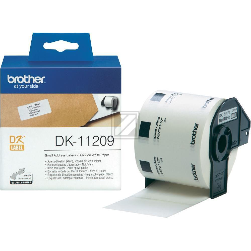 DK11209 BROTHER QL550 Etikettenrolle 62x29mm weiss schwarz 800 Stück