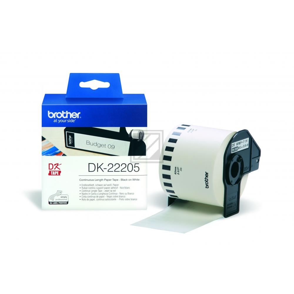 DK22205 BROTHER QL550 Etikettenrolle 62mm weiss schwarz 30,48 Meter permanent