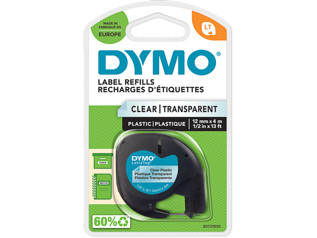 S0721530 DYMO 12mm SCHWARZ-KLAR Plastik Schriftband 4m