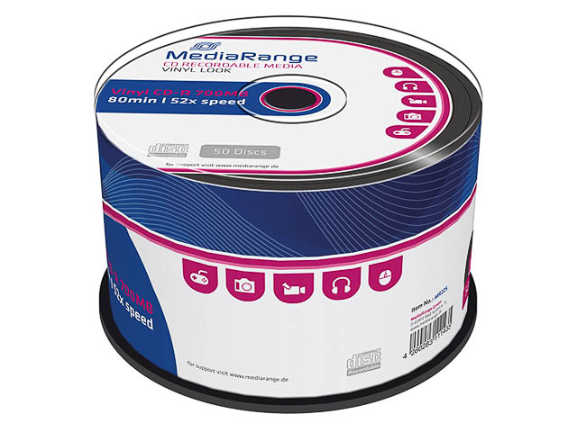 MEDIARANGE CDR80 700MB 52x (50) SP MR225 Spindel Vinyl Retro Disk schwarz