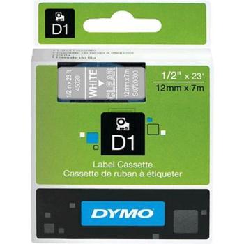 S0720600 DYMO D1 Schriftband 12mm weiss klar 7 Meter 45020