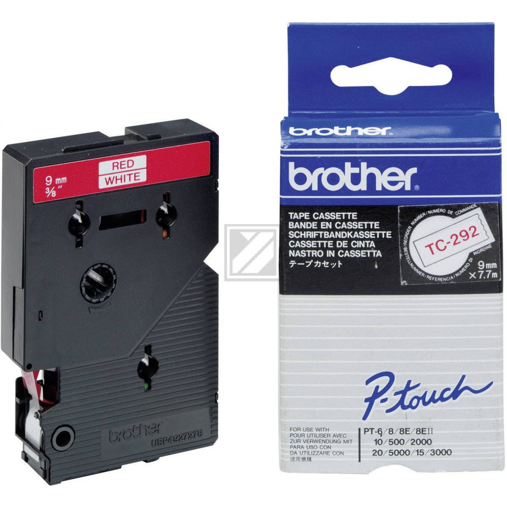 TC292 BROTHER PT Schriftband 9mm weiss rot 7,7 Meter laminiert