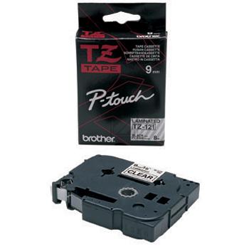 TZE121 BROTHER PT Schriftband 9mm klar schwarz 8 Meter laminiert