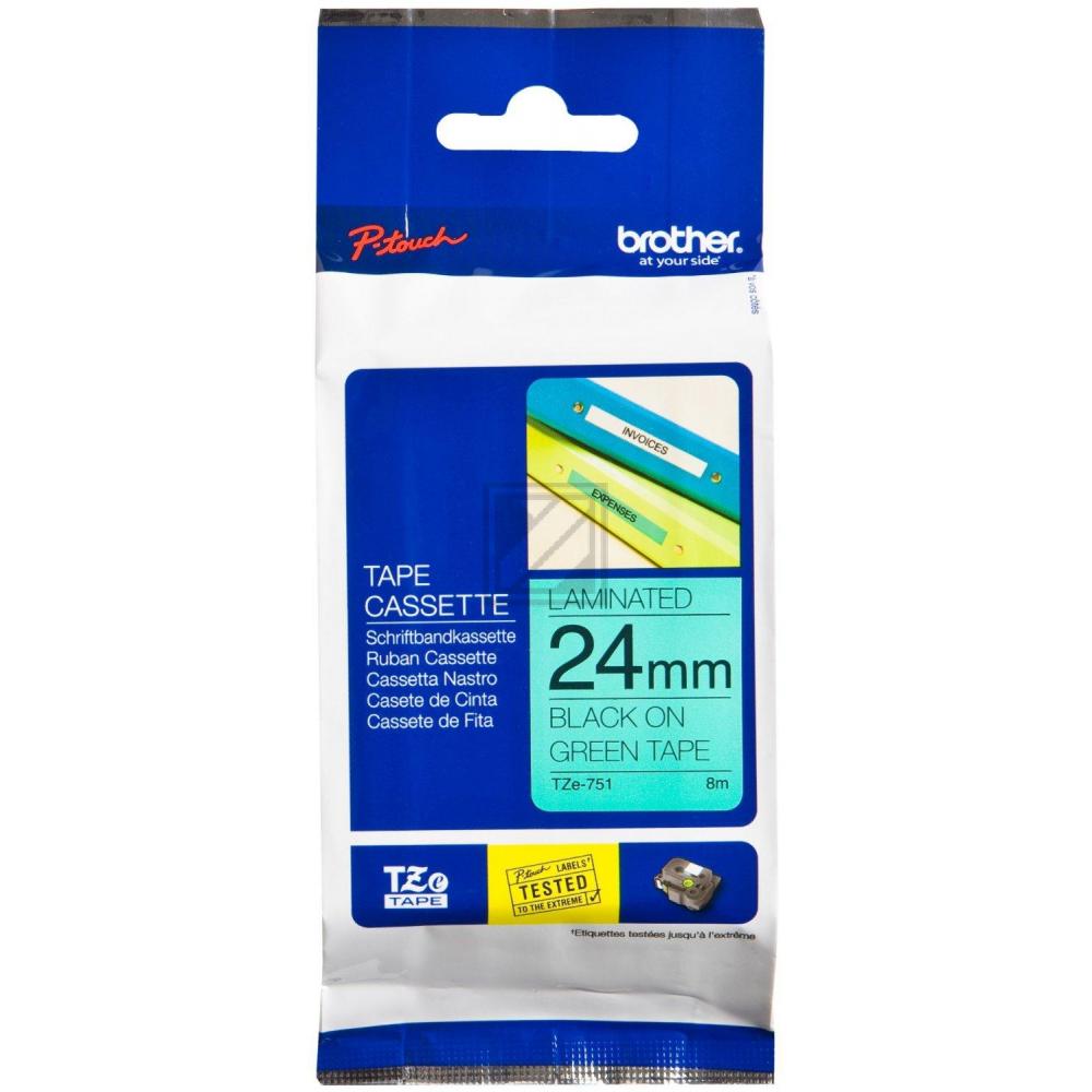TZE751 BROTHER PT Schriftband 24mm gruen schwarz 8 Meter laminiert