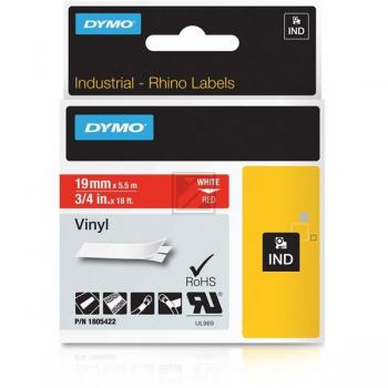 1805422 DYMO IND Schriftband 19mm weiss rot 5,5 Meter Vinyl