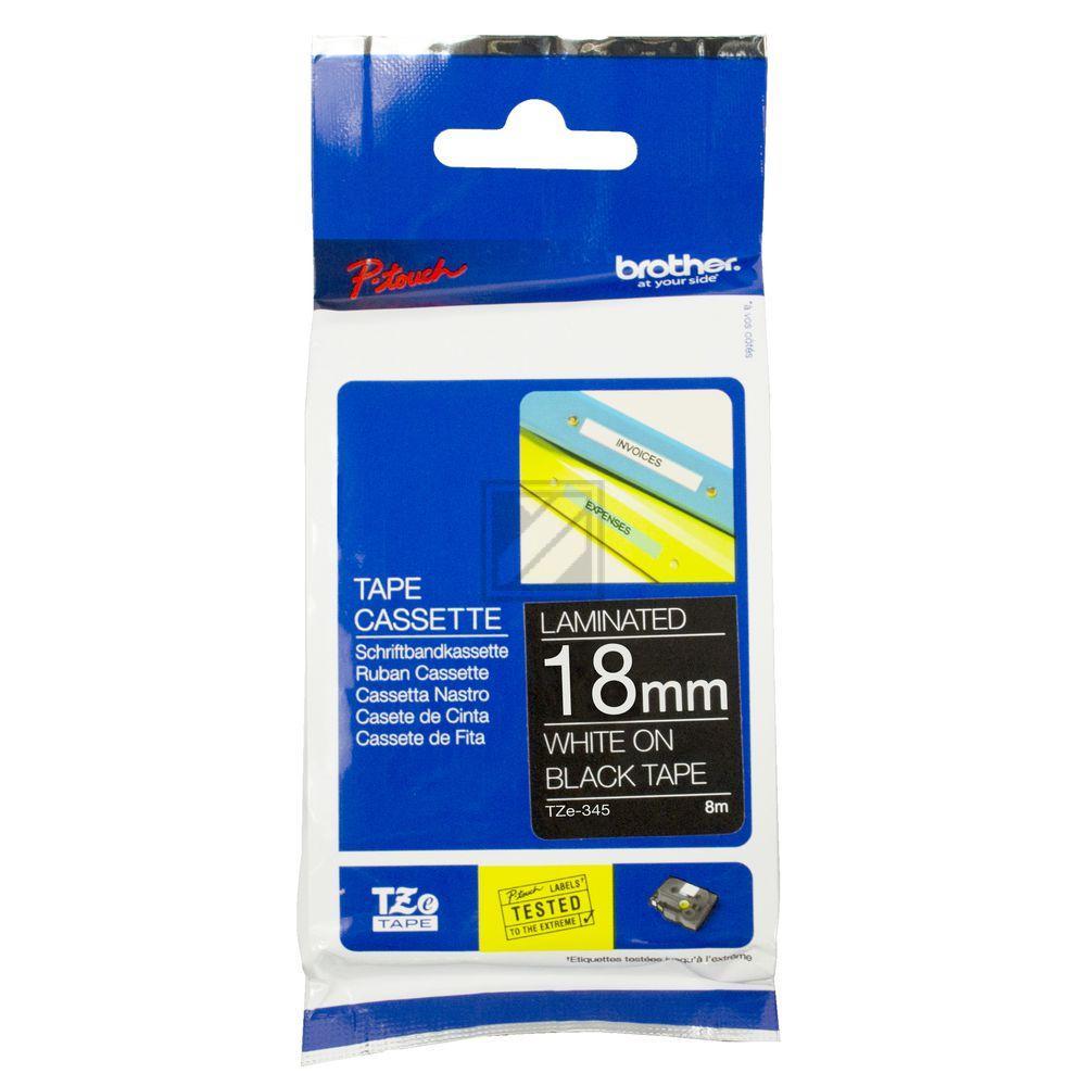 TZE345 BROTHER PT Schriftband 18mm schwarz weiss 8 Meter laminiert