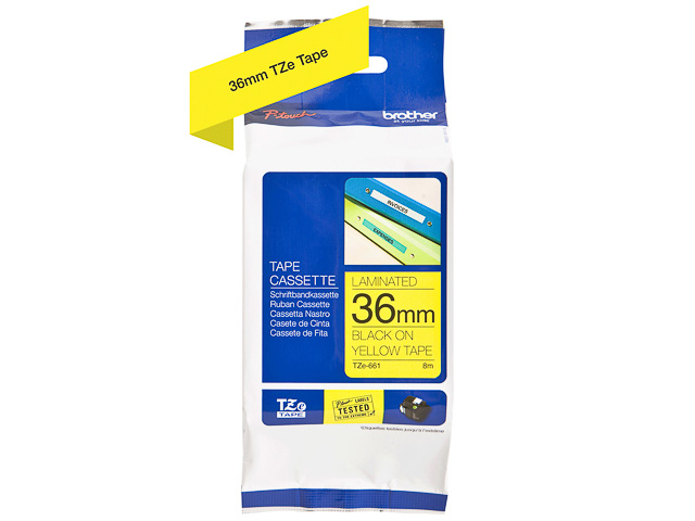 TZE661 BROTHER PTOUCH 36mm GELB-SCHWARZ Schriftband 8m laminiert