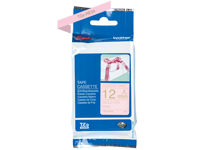 TZERE34 BROTHER PTOUCH 12mm GOLD-ROSA Schriftband 4m nicht klebend