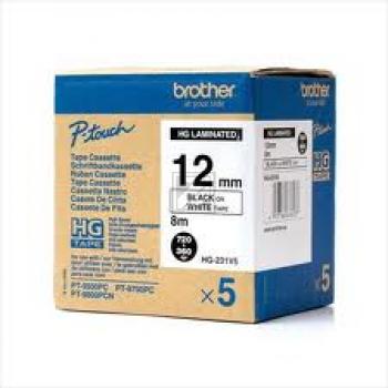 HGE231V5 BROTHER PT Schriftband (5) 12mm weiss schwarz 5x8 Meter laminiert
