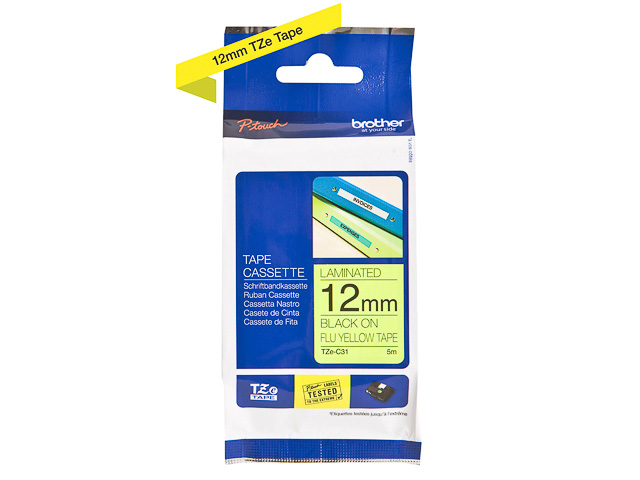 TZEC31 BROTHER PTOUCH 12mm GELB-SCHW Schriftband 5m laminiert