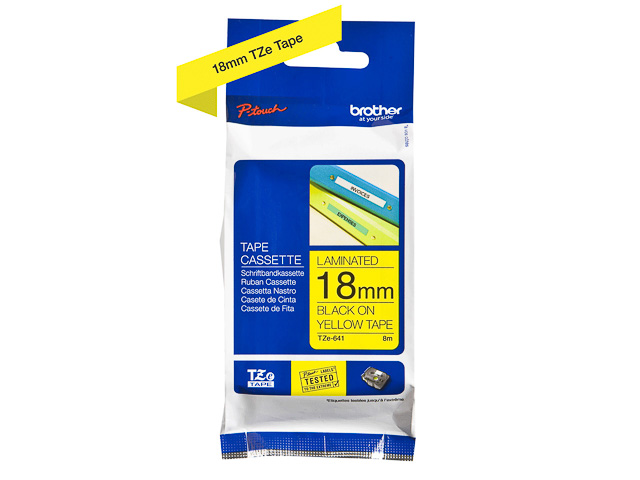 TZE641 BROTHER PTOUCH 18mm GELB-SCHW Schriftband 8m laminiert