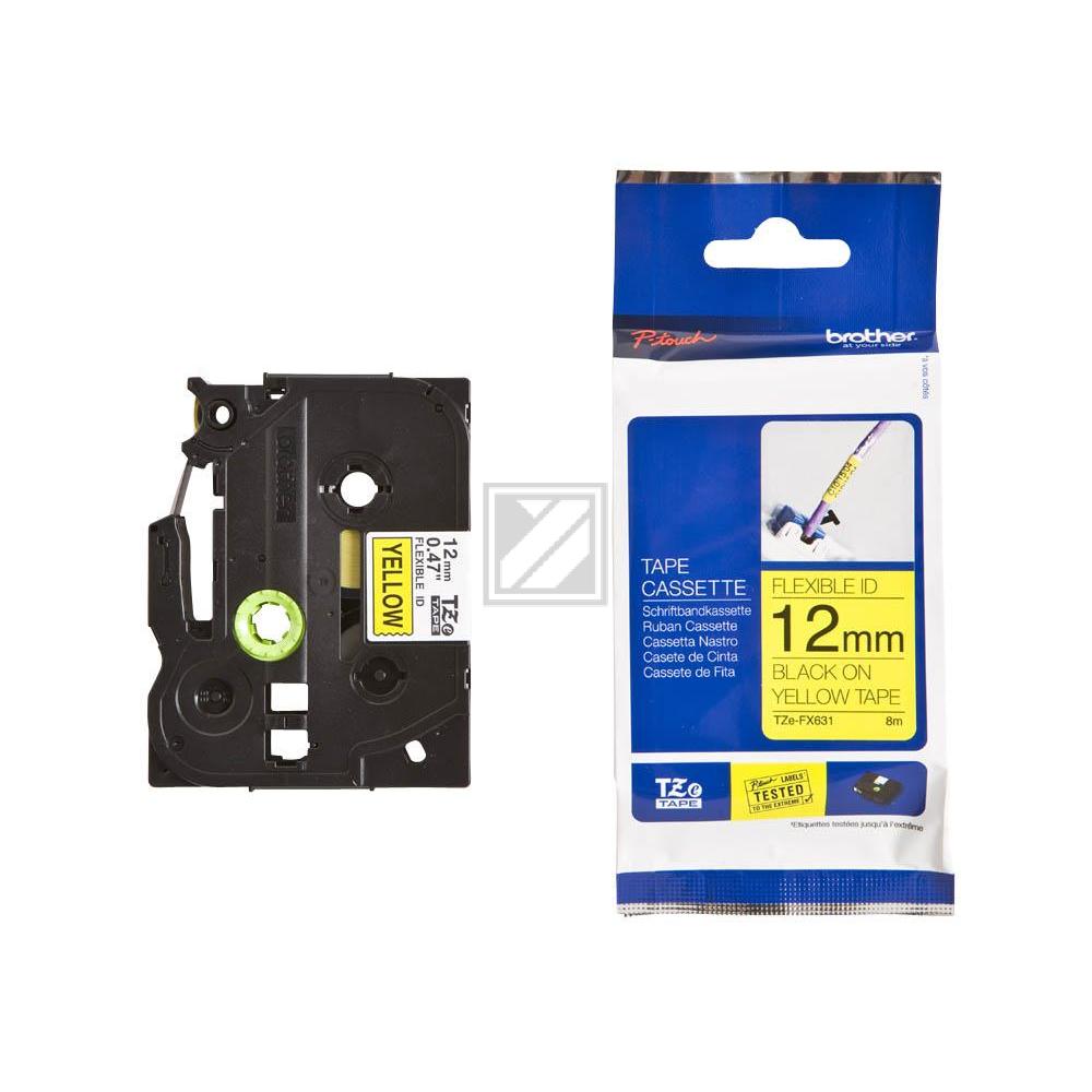 TZEFX631 BROTHER PT Schriftband 12mm gelb schwarz 8 Meter laminiert