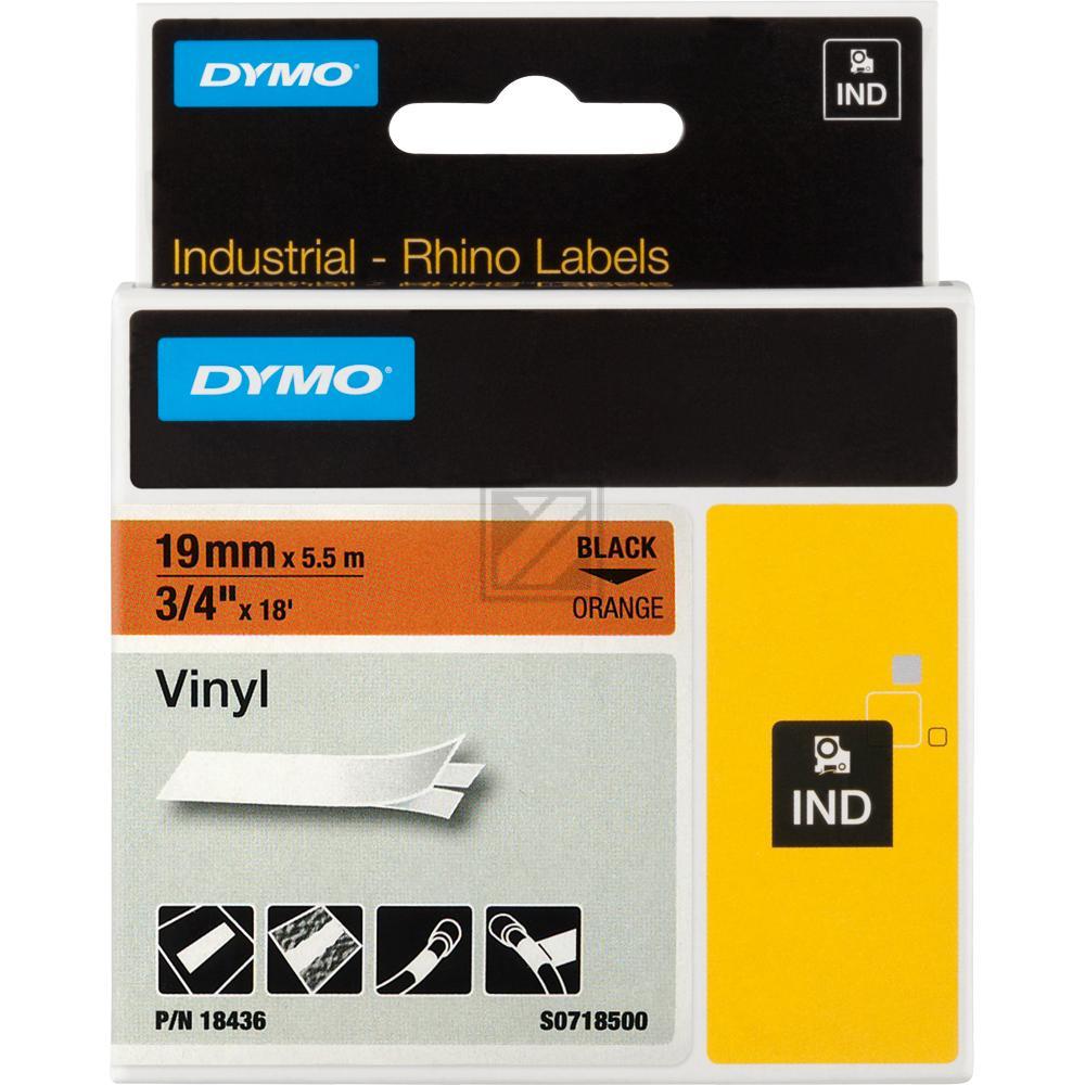 18436 DYMO IND Schriftband 19mm schwarz orange 5,5 Meter Vinyl S0718500