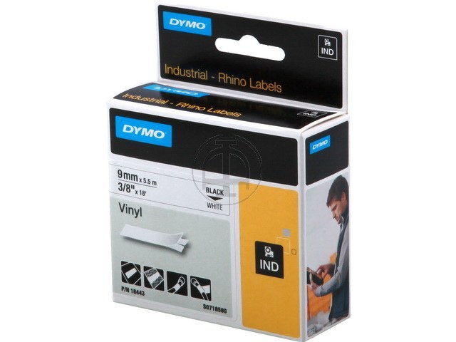 18443 DYMO ID1 9mm SCHWARZ-WEISS Schriftband 5,5m