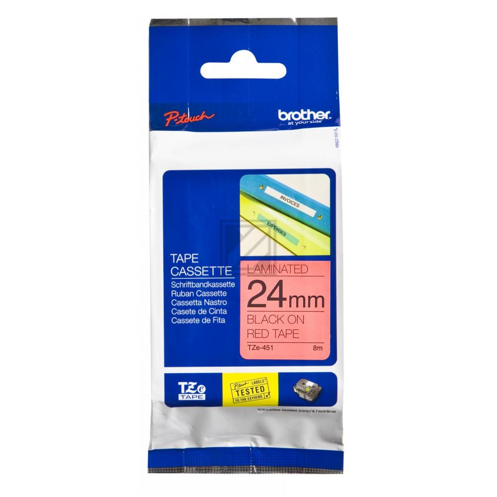 TZE451 BROTHER PT Schriftband 24mm rot schwarz 8 Meter laminiert