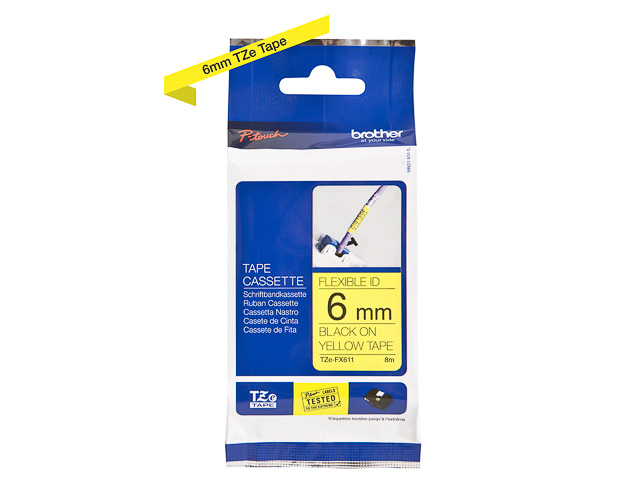 TZEFX611 BROTHER PTOUCH 6mm GELB-SCHW Schriftband 8m laminiert