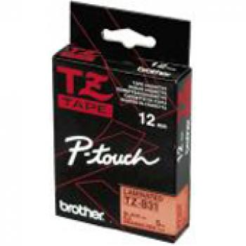 TZEB31 BROTHER PT Schriftband 12mm orange schwarz 5 Meter laminiert