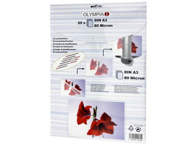 9180 OLYMPIA LAMINIERFOLIEN A3 25Blatt 80mic 473x320x6mm