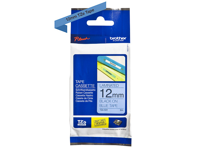 TZE531 BROTHER PTOUCH 12mm BLAU-SCHWARZ Schriftband 8m laminiert