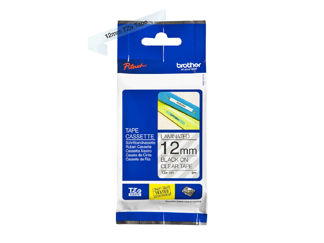TZE131 BROTHER PTOUCH 12mm KLAR-SCHWARZ Schriftband 8m laminiert